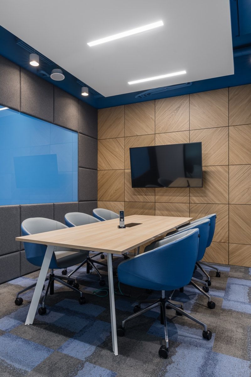 High-Tech Conference Room featuring Acoustic Wood Louver Wall Panels #12